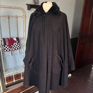 Black Cape with Faux Fur Collar